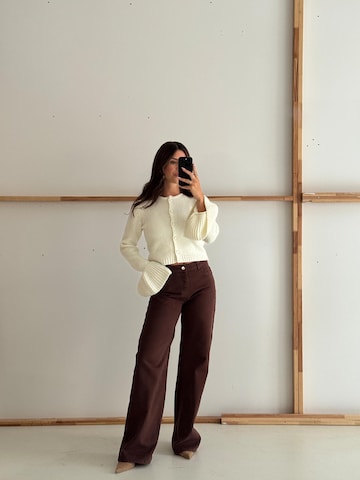 Beige Cardigan Brown Pants Look